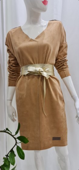 Tunikové šaty imitácia jelenice - bledo hnedá