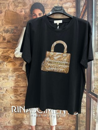 Tričko čierne s nápisom GLAMOUR a kamienkami