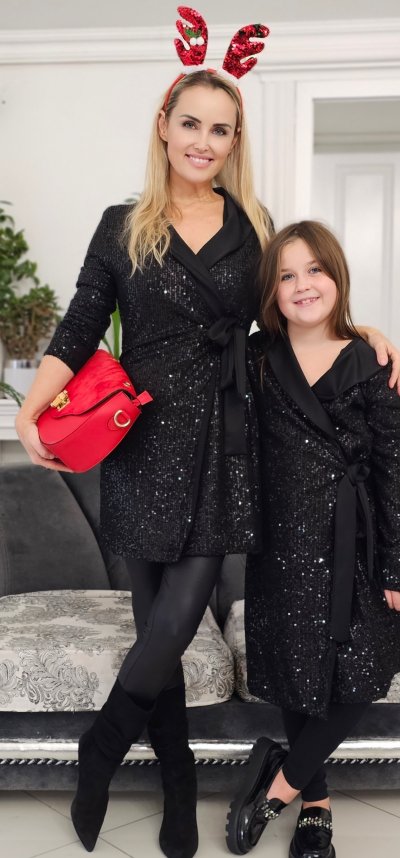 Šaty VIVIANA na mašľu flitrové - čierne