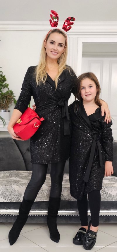 Šaty VIVIANA na mašľu flitrové - čierne