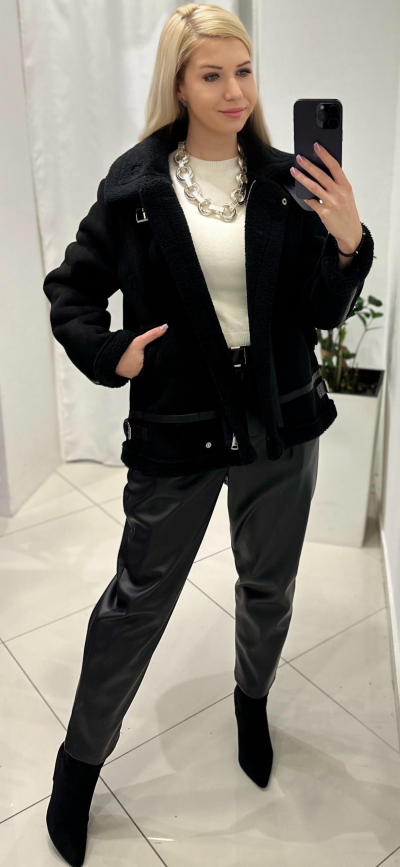 Bunda kožušinová STELA - čierna