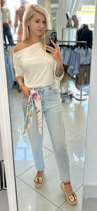 Jeansy MOM FIT - vyšúchané