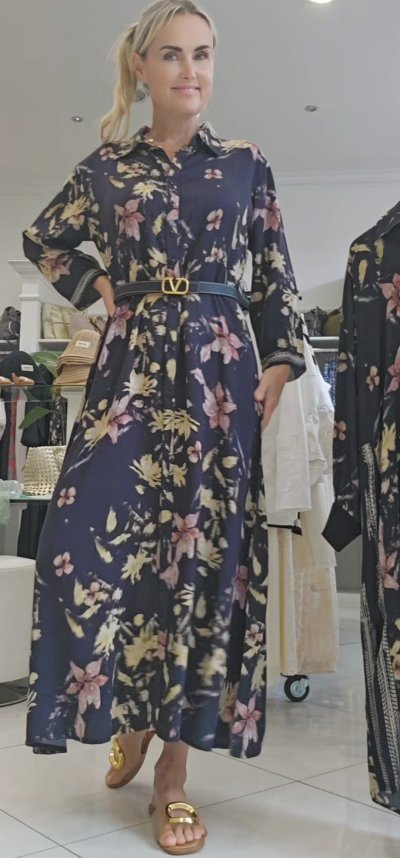 Šaty FLORA zn. NU dlhé - čierne s potlačou